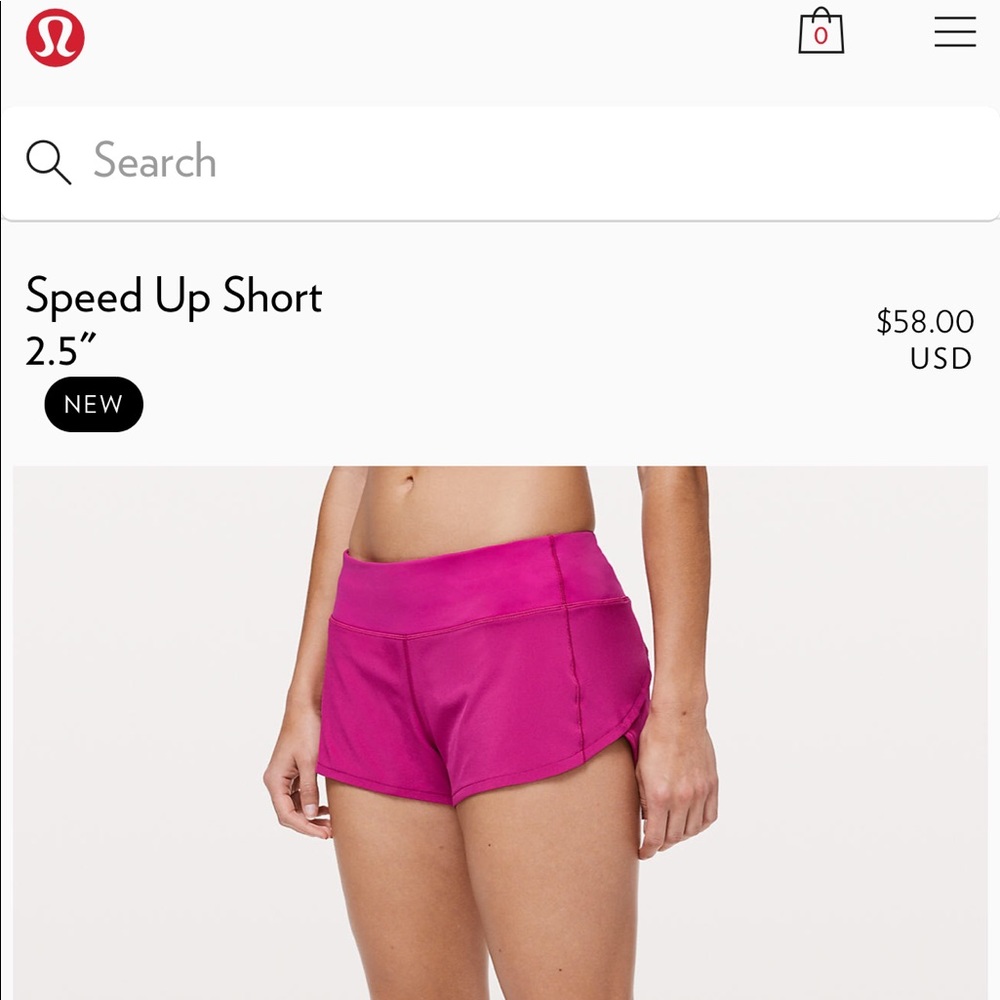 Lululemon Speed Up Shorts Fuchsia Size 4